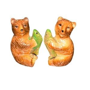 Victoria Ceramics bear and fish salt and pepper shaker set